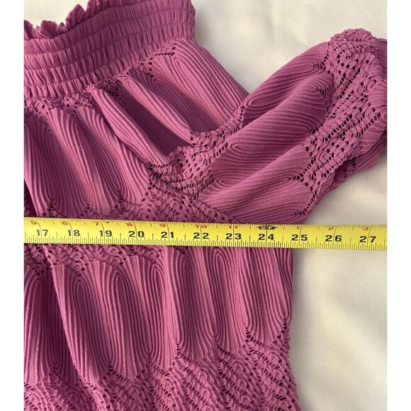 LANE BRYANT Purple Off Shoulder Top Women 26/28 Smocked Scallop Lace 3/4 Sleeve - Picture 9 of 10